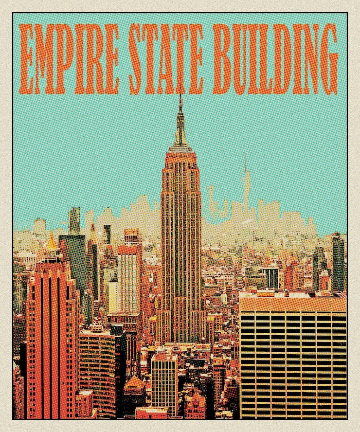 Zdjęcie empire state building retro plakat podróżniczy