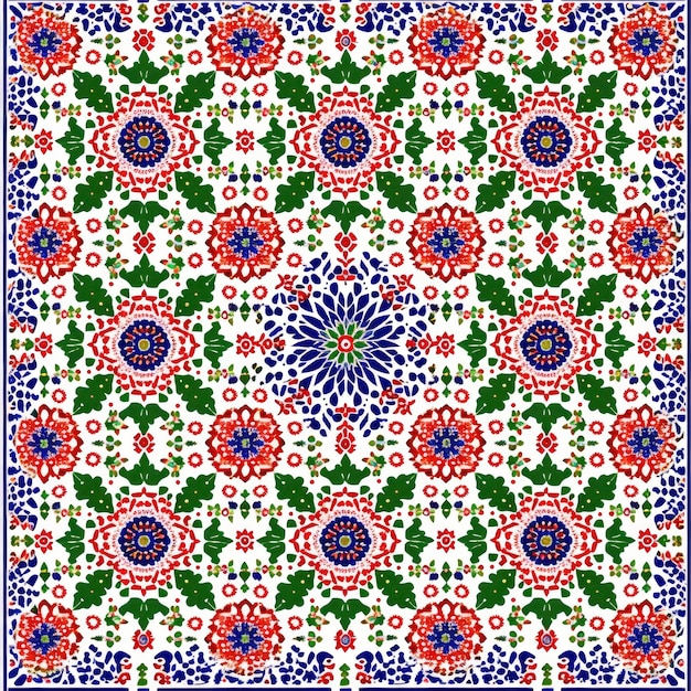 Endulus Elegance Żywy islamski wzór wypełniony bogatymi czerwonymi, zielonymi i niebieskimi odcieniami świętującymi tradycję i artystyczność