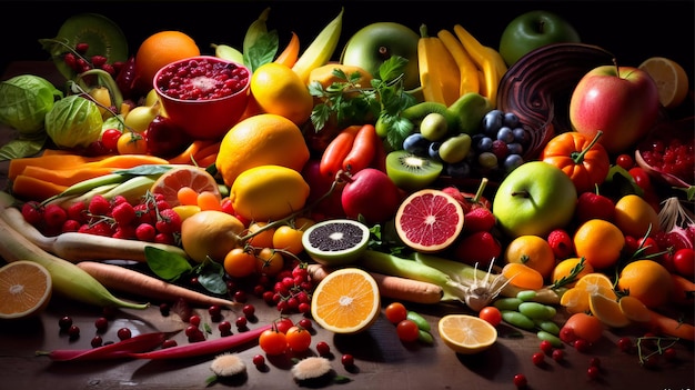 Energetyzująca Uczta Fitness kolorowy asortyment owoców warzyw ziół Generative Ai