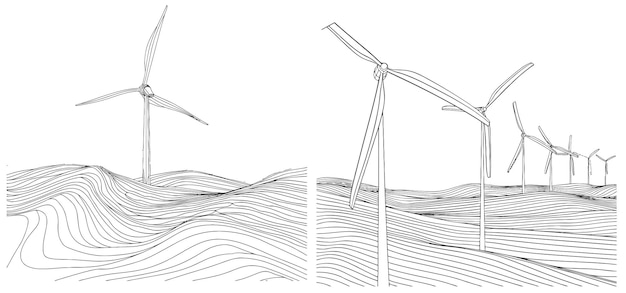Zdjęcie energia wiatrowa w stylu ciągłego rysunku