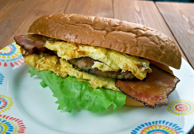 Zdjęcie enormous omlet sandwich - śniadanie americansandwich restauracja fast-food