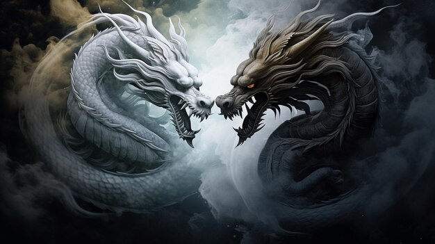 Epic Clash of Mythical Dragons Zdjęcie generowane przez AI