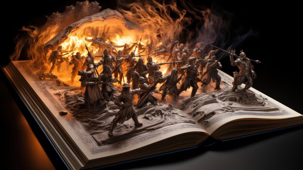 Zdjęcie epicka fantasy bitwa z magicznego świata na stronach magicznej książki