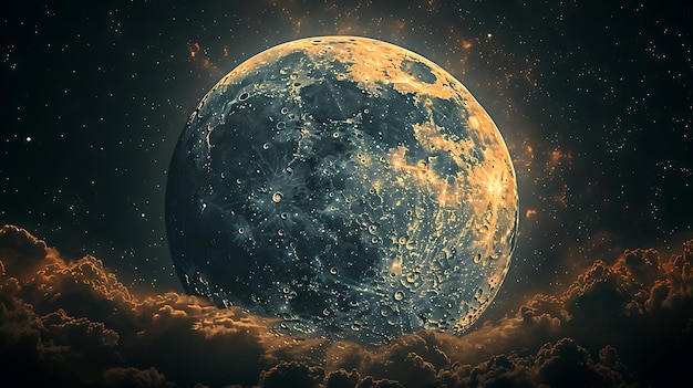 Epicka fotografia pełnia księżyca przez chmury