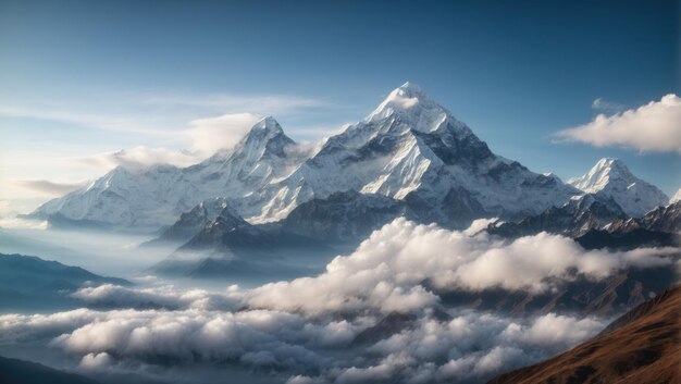 Epicka himalajska wysokość Dhaulagiri i Machapuchare ponad chmurami