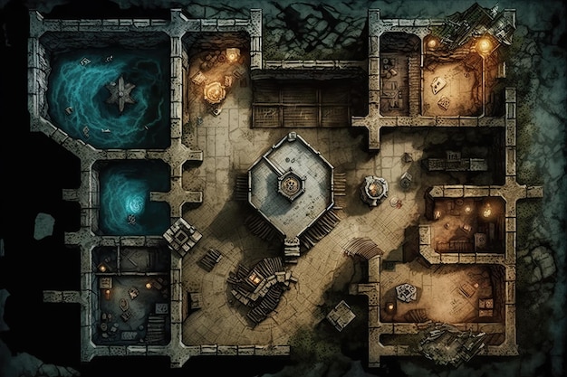 Epicka mapa Dungeon Map Bitwa do gry fantasy Generative AI