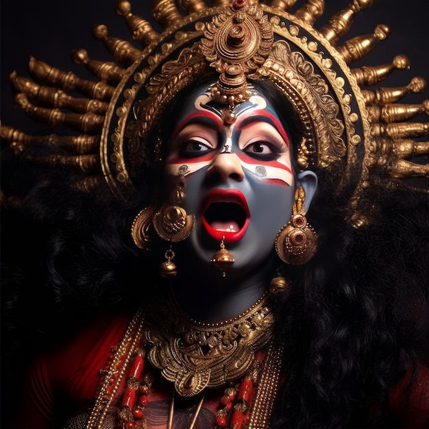 Epicki portret 3D hinduskiej bogini Maa Kali generatywnej sztucznej inteligencji