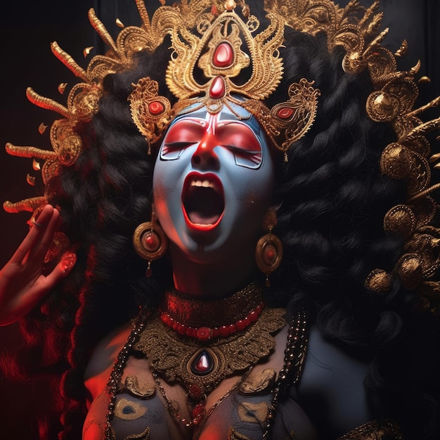 Epicki przerażający portret 3D bogini Maa Kali generatywnej sztucznej inteligencji
