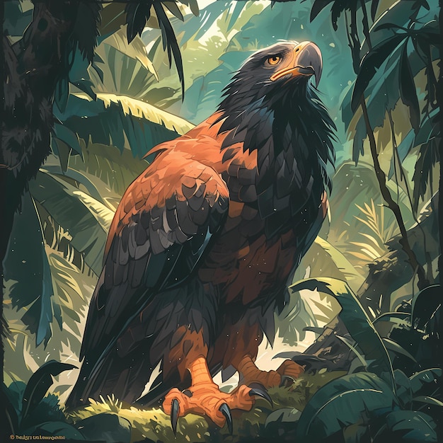 Epiczny orzeł Potężny ptak drapieżny w dżungli