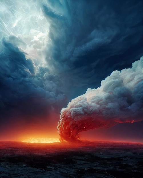 Erupcja Wulkaniczna Apokaliptyczna Epic Sztuka Cyfrowa Ilustracja Pionowe Tło