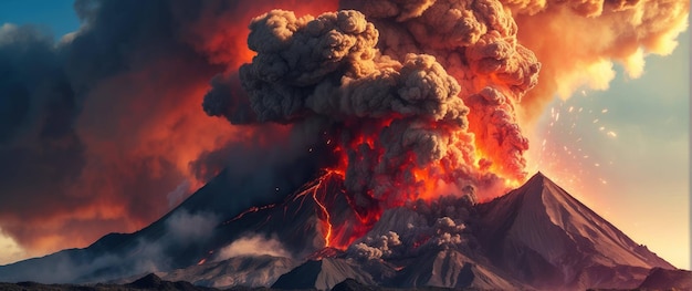 Erupcja wulkaniczna z ogromną chmurą popiołu
