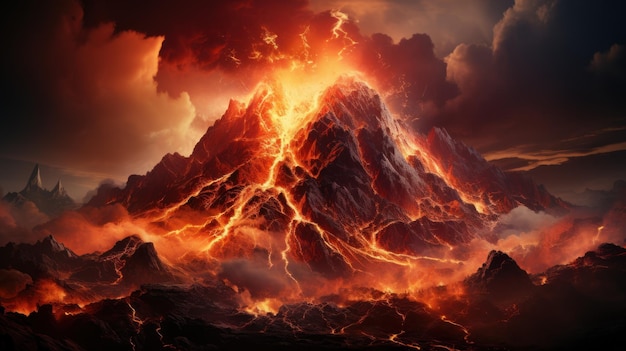 Erupcja wulkanu Erupcja góry wulkanicznej i wypływająca i wypływająca czerwona magma