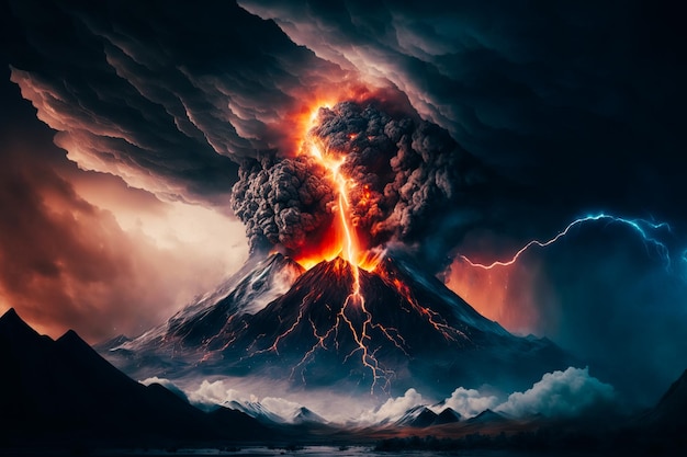 Erupcja wulkanu. Filmowe zdjęcie. Atmosferyczny