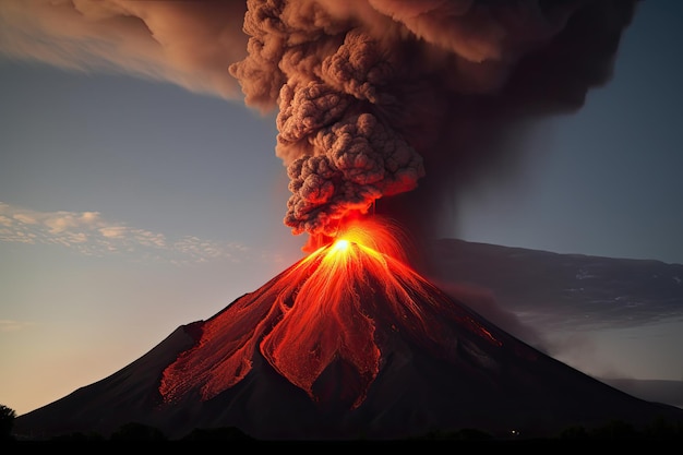 Erupcja wulkanu Lawa wypływa z krateru wulkanu Generative AI