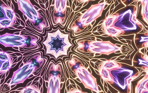 Zdjęcie esoteruc magiczny neon świecące geometryczne mandali fantasy fraktal abstrakcyjne tło