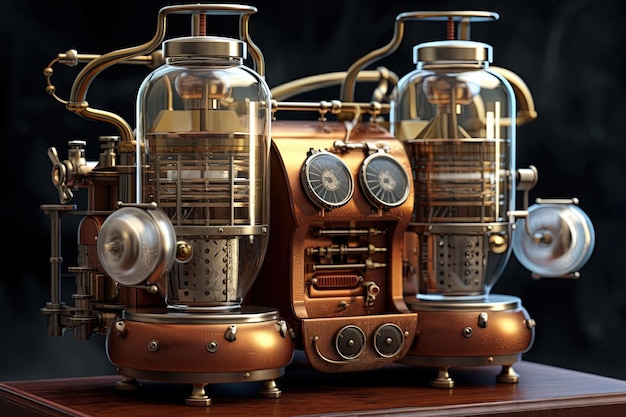 Zdjęcie espresso ekspres do kawy steampunk ilustracja generatywna ai