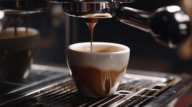 Espresso kapiące z ekspresu do kawy w kawiarni Generative AI