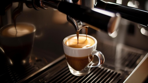 Espresso kapiące z ekspresu do kawy w kawiarni Generative AI