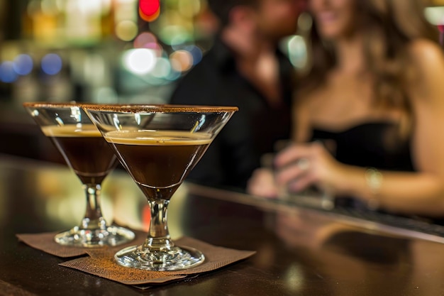 Espresso Martini - tętniąca życiem scena przedstawiająca przyjaciół cieszących się espresso martini