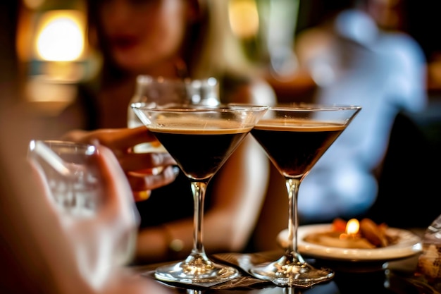 Espresso Martini - tętniąca życiem scena przedstawiająca przyjaciół cieszących się espresso martini