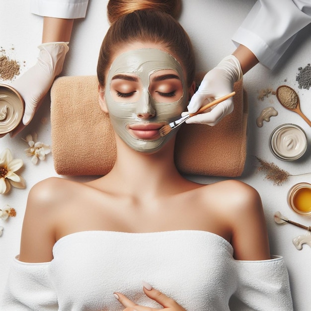 Estetyczna kobieta nakładająca nawilżającą maskę do twarzy w salonie spa