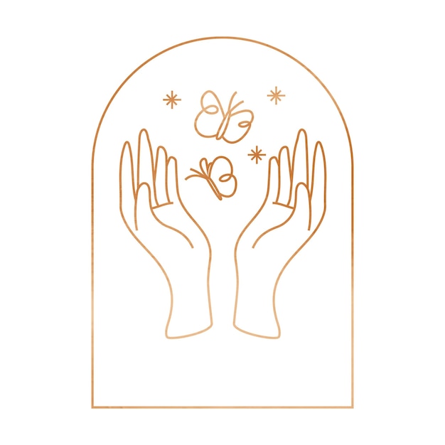 Estetyczna odznaka png element logo minimalna ręka i naklejka motyla