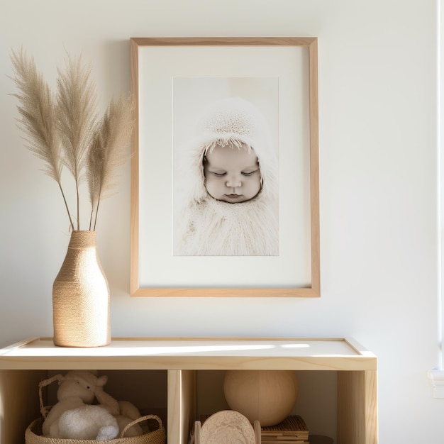 Estetyczna rozkosz Hiperrealistyczny zbliżenie Boho White Wall Art Frame w spokojnym przedszkolu