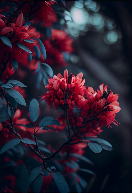 Estetyczne czerwone tło kwiatowe, idealne do projektowania i brandingu, wygenerowane przez generatywną sztuczną inteligencję