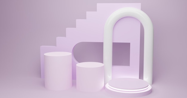 Estetyczne tło produktu fioletowe tło i białe schody biały pierścień