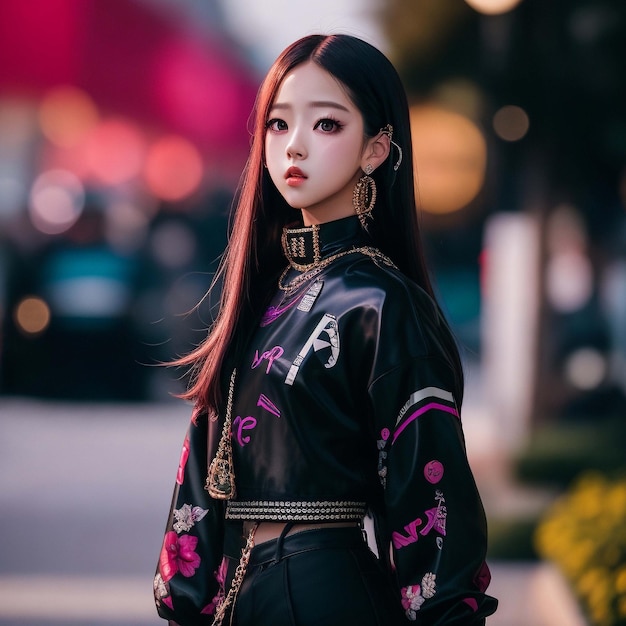 estetyczny szczery jisoo noszący czarno-różowy