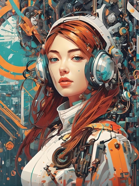 Estetyka sztucznej inteligencji Ewolucja piękna w ilustracji Cyberpunk Girl