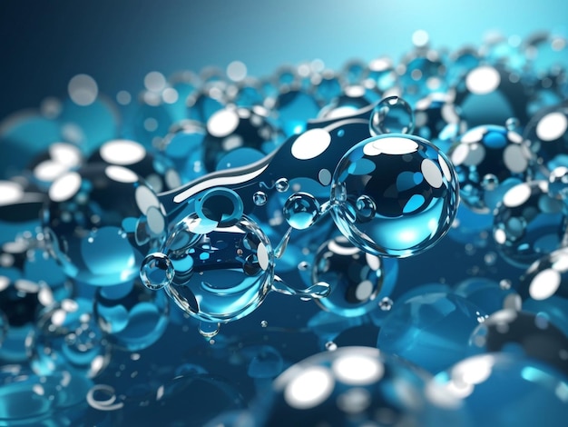 Zdjęcie eteryczna płynność abstrakcyjna cząsteczki szkła pływające w niebieskim płynie