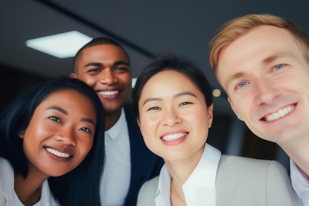 Zdjęcie etniczność i różnorodność w pracy z szczęśliwymi pracownikami świętującymi sukcesy biznesowe