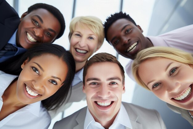 Zdjęcie etniczność i różnorodność w pracy z szczęśliwymi pracownikami świętującymi sukcesy biznesowe
