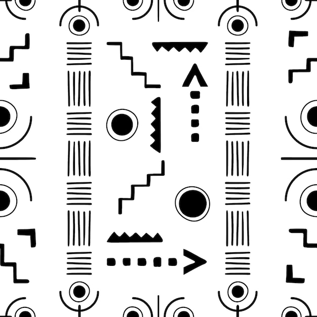 Etniczny bezszwowy wzór png czarno-biały aztecki projekt przezroczysty tło
