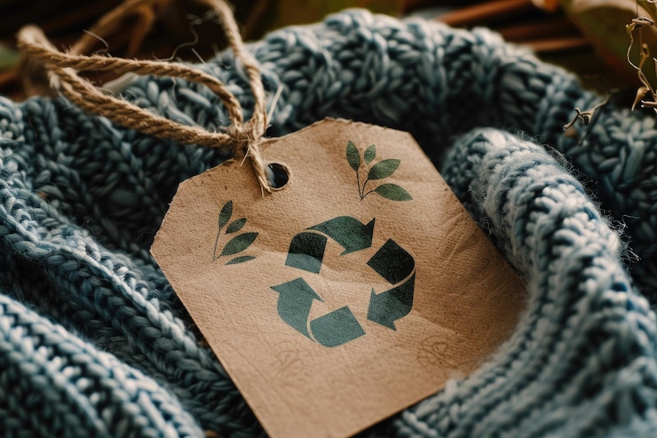 Zdjęcie etykieta odzieży z ikoną recyklingu zero waste concept