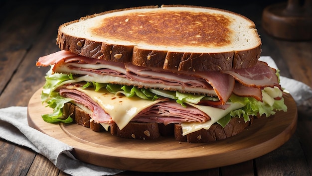 Euben Sandwich Klasyczna tradycyjna amerykańska kanapka Pastrami i wołowina na grillowanym chlebie żytnym