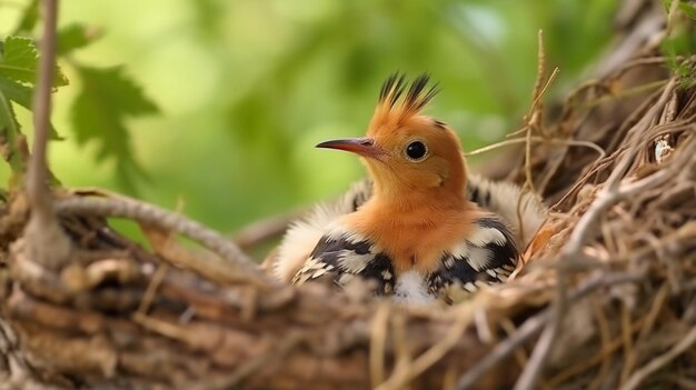 Eurazjatycki hoopoe lub zwykły hoopoe Upupa epops pisklęta ptaków przygotowują się do lotu Generative AI