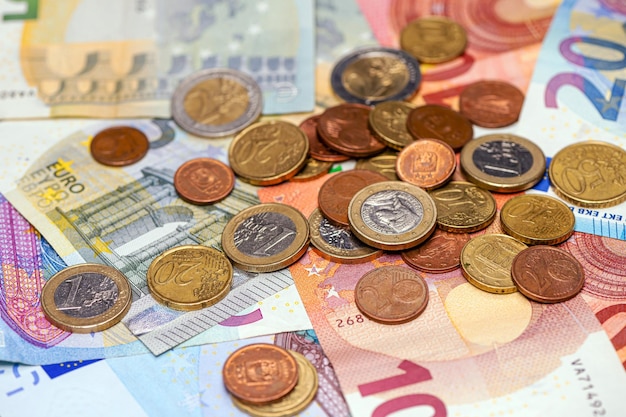 Euro gotówka tło banknoty euro pieniądze zbliżenie