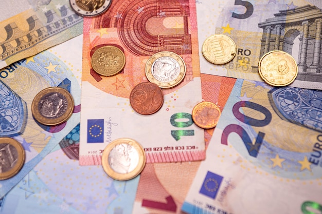 Euro gotówka tło banknoty euro pieniądze zbliżenie