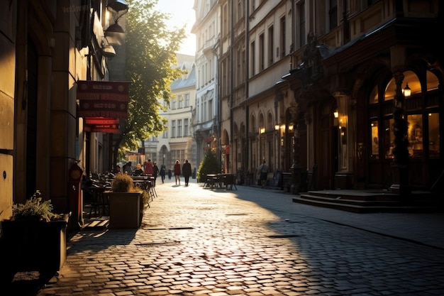 Zdjęcie european street serenity podróż w świetle dziennym po historycznych brukowanych drogach