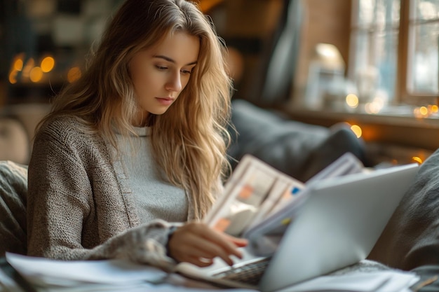 Europejka płaci rachunki online za pomocą laptopa