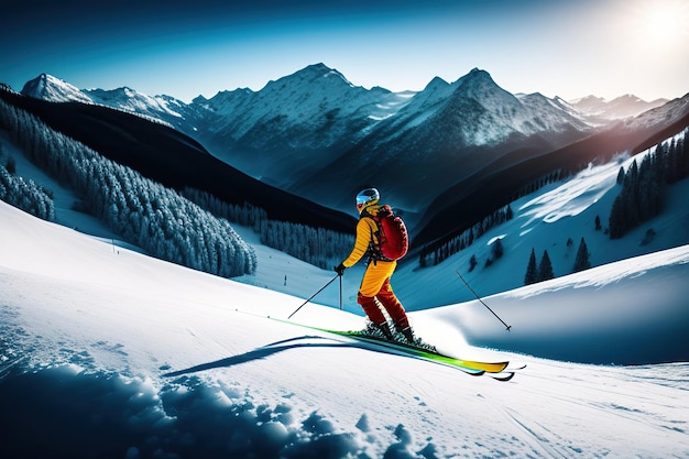 Extremne narciarstwo zimowe Narciarz w górach