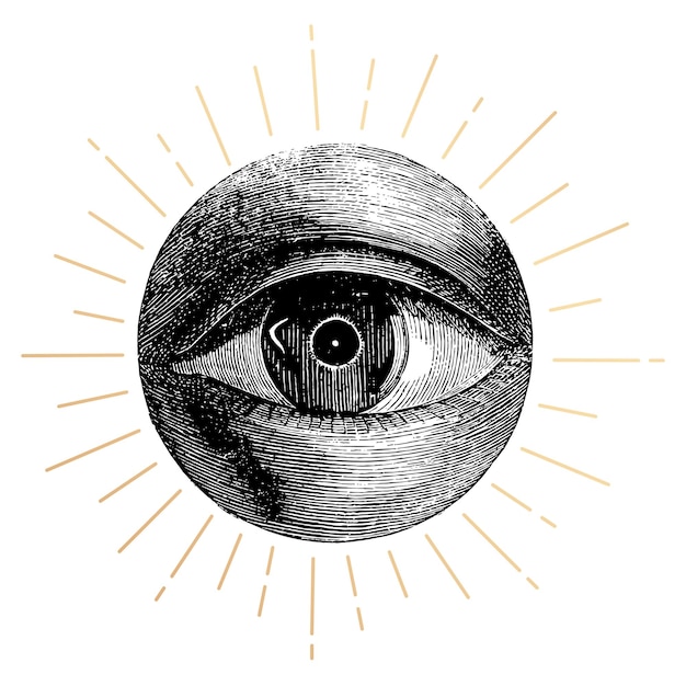 Eye etching png sticker vintage mistyczna ilustracja przezroczyste tło