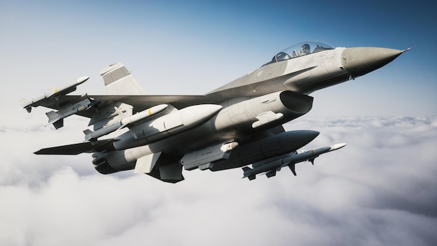F-16 Fighting Falcon Jet latający nad chmurami