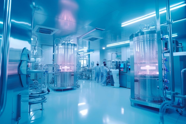 Fabryka farmaceutyczna, w której pracownicy wykonują różne procesy ugniatania i mieszania składników w celu utworzenia postaci dawkowania