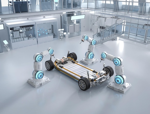 Fabryka samochodów automatycznych z linią montażową robotów z modułem ogniw baterii samochodów elektrycznych