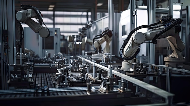 Fabryka z robotami na linii produkcyjnej