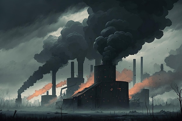 Fabryki Wypluwają Gęsty Dym W Niebo Generując Dużo Zanieczyszczeń Szarym Niebem