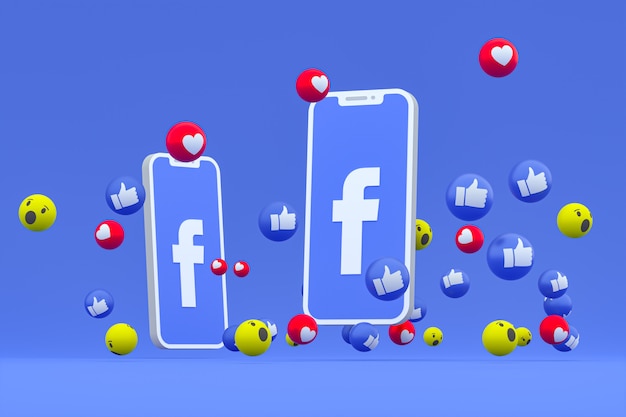 Zdjęcie facebook symbol na ekranie smartfona lub telefonu komórkowego i reakcji na facebooku miłość, wow, jak emoji renderowania 3d